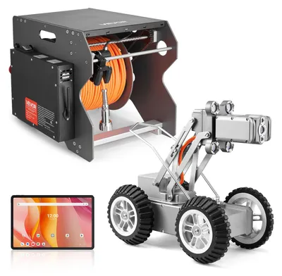 Immagine prodotto di Robot di ispezione VEVOR, robot strisciante per il rilevamento di tubi lungo 120 m con telecamera anteriore/posteriore da 2 MP e tablet touchscreen, telecamera per tubi IP68 con illuminazione e contatore di distanza per tubi industriali