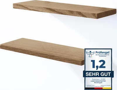 Produktbild von LAMO Manufaktur 2 Stück Wandregal aus Holz mit unsichtbarer Befestigung 2x 42cm | Wandregal aus 100 % echtem Holz | Hängeregal für Wohnzimmer, Schlafzimmer | Wandregale SET 4 Gerade Farbe: Nussbaum