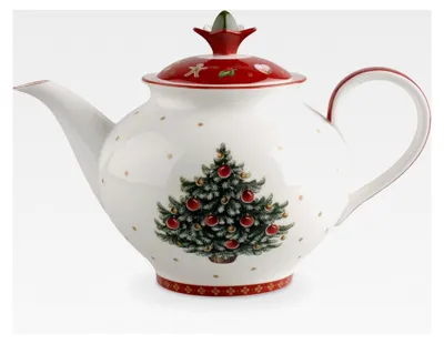 Produktbild von Kanne mit Deckel, Teekanne für Weihnachten, Kaffeekanne, Weihnachtsdekoration, Tannenbaum, Weihnachtsgeschirr, Premium Porzellan