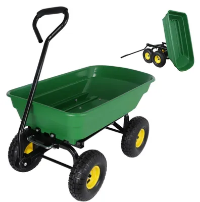 Obrázok produktu pre Univerzálny záhradný vozík – naklápateľný ručný vozík – nosnosť 200 kg – pneumatiky s priemerom 25,4 cm – otočná o 180° – robustný terénny vozík – zelený