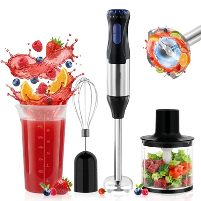 Image de Mixeur manuel multifonction de 1000 W, 4-en-1, avec 5 vitesses et modes turbo