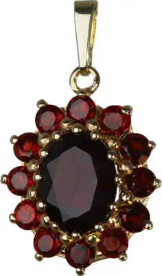 Produktbild von Granat Kettenanhänger Goldschmiedearbeit 14 Karat 585 Gold Blume Klassisch 3275