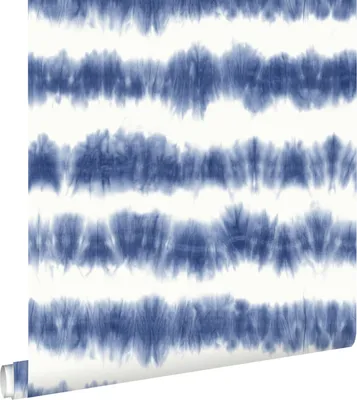 Zdjęcie produktu dla ESTAhome Tapeta poziome paski shibori tie-dye jeans indygoIbiałym matowym 53 cm x 10.05 m
