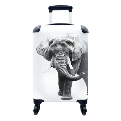 Produktbild von MuchoWow® Koffer Handgepäck Trolley Rollkoffer Kleine Reisekoffer mit 4 Rollen - Elefant vor weißem Hintergrund - schwarz und weiß - Cabin Size < 55x40x23 cm & 55x40x20 cm - Fotokoffer - Kabinenkoffer - Boardgepäck - Reise-Box - Reisekoffer - Reisegepäck - Koffer mit Bild - Trolley für Kinder