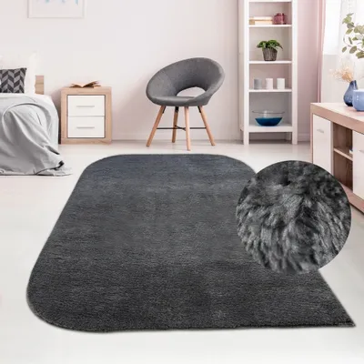 Produktbild von Einfarbiger Designer Teppich mit runden Ecken – anthrazit Größe - 140 x 200 cm