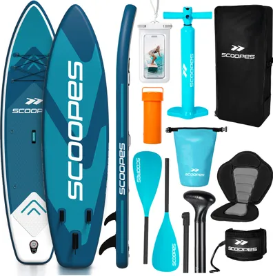 Produktbild von MalTec Stand Up Paddling Board 320x81x15 Nafukovací pádlo se sedátkem Kompletní sada SUP Kajak Pumpa Brašna na přenášení, do 150 kg Modrá