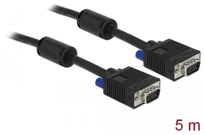 Produktbild von DeLOCK 5m VGA Cable, 5 m, VGA (D-Sub), VGA (D-Sub), Schwarz, Männlich/Männlich