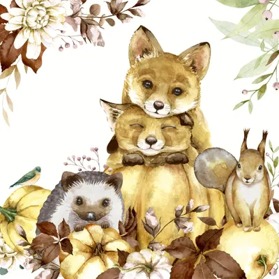 Produktbild von 20 Servietten Nature Cuteness - Kuschelnde Herbsttiere 33x33cm