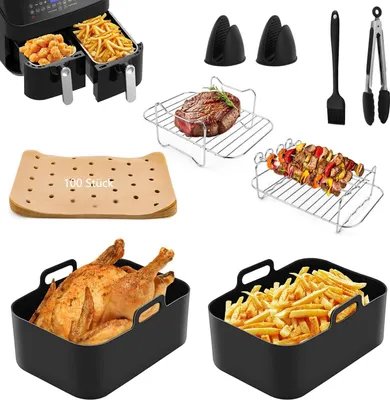 Produktbild von Backform Set für Heißluftfritteuse 9-tlg – Airfryer Zubehör BPA-frei – Passend für Dual Zone 7,6L–9,5L
