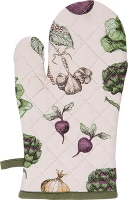 Produktbild von Clayre & Eef Ofenhandschuh 16x30 cm Beige Grün Baumwolle Gemüse