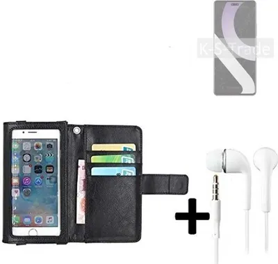 Produktbild von K-S-Trade Handyhülle + Kopfhörer kompatibel mit Xiaomi Civi 2 Schutzhülle Case mit Displayschutz / Schutzfolie schwarz + Kopfhörer Flip Cover