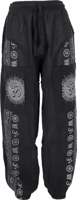 Produktbild von Yogahose, Uni-Baumwoll-Goa-Hose mit Druck - Schwarz, Damen, Baumwolle, Größe: L