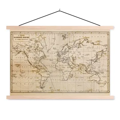 Obrázek produktu pro MuchoWow® Textilní plakát - Mapa světa - Vintage - Hnědá - Vzdělávací - 90x60cm - S hnědými lamelami