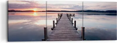 Produktbild von Bild auf Leinwand - Leinwandbild - Fußgängerbrücke See Sonnenuntergang Abend - 120x40cm - Wand Bild - Wanddeko - Leinwanddruck - Bilder - Kunstdruck - Leinwand bilder - Wandkunst - CA120x40-2635