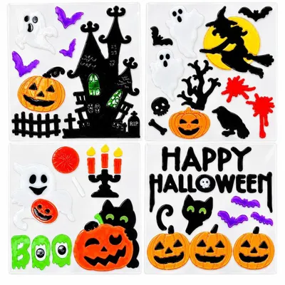 Halloween Gel-Fensteraufkleber, 4 Blatt, 19x19 cm, wiederverwendbar