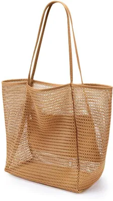 Produktbild von Unyqoos® Strandtasche aus reißfestem Nylon 38 x 35 x 17 cm – groß, faltbar, atmungsaktives Mesh mit Reißverschluss-Innenfach, 32 cm Schulterriemen, 6 Farben
