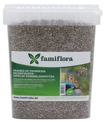 Produktbild von Famiflora Geschälte Sonnenblumenkerne - 6kg Eimer - Premium Futter - Sauberes Futter - Futter für Gartenvögel - Winterfutter