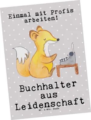 Produktbild von Mr. & Mrs. Panda Ansichtskarte Buchhalter Leidenschaft - Grau Pastell - Geschenk, bildkarte, Lustig, Postkarten, Beruf, Postkarte, Spruch, Grußkarte, Kunstkarten