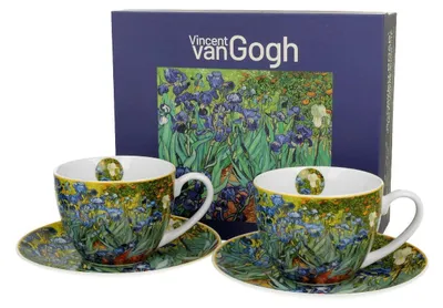 Produktbild von Duo | Kaffeetassen Set - 2 Stück - 250 ml - Van Gogh Irises - Kunstvolles Design - Hochwertige Porzellanqualität