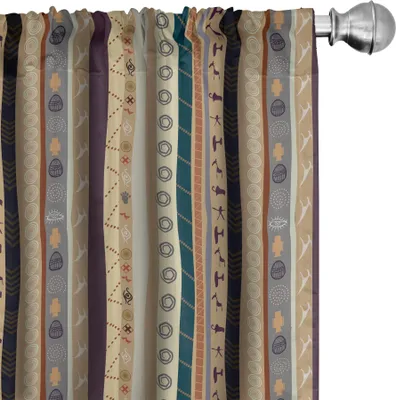 Produktbild von ABAKUHAUS Stammes Vorhänge, Gardinen, Traditionelles ethnisches gestreiftes Muster mit abstrakten Nachbildungativen Details Weinlese-Grafik, 2 Stück 75 x 225 cm, Mehrfarbig