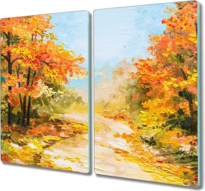 Produktbild von Coloray Küchenbrett Kochplattenabdeckung Hackbrett Schneidebrett Herdabdeckplatte 2x30x52 cm - Herbstwaldpfad