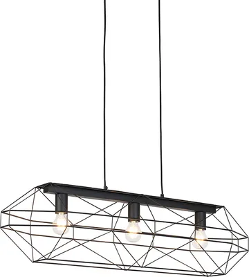 Produktbild von QAZQA - Design Industrie I Vintage I Hängelampe I Pendellampe I Pendelleuchte schwarz 3-flammig - Karkasse I Wohnzimmer - Stahl Länglich - LED geeignet E27