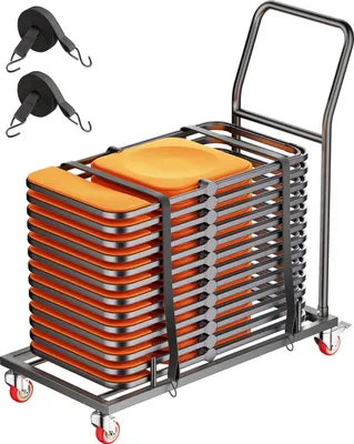 Obrázek produktu pro VEVOR skládací rám židle, nosnost 300 kg, horizontální vozík na židle ve tvaru L, pojme 25 židlí, s gumovými kolečky a stojany, velký rám židle, matně černý