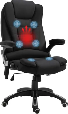 Produktbild von Bürostuhl mit Vibrationsmassage, Ergonomisch Schreibtischstuhl mit Heiz-, Liegefunktion, Höhenverstellbar Chefsessel mit Fernbedienung, Seitentasche, Leinenoptik, Schwarz