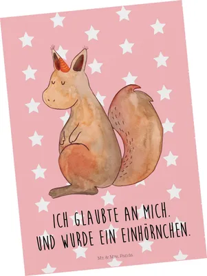 Produktbild von Mr. & Mrs. Panda Postkarte Einhorn Glauben - Rot Pastell - Geschenk, Unicorn, Einhörner, Einhörnchen, Eichhorn, Postkarten, Ansichtskarte, Grußkarte, Eichhörnchen