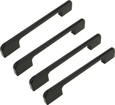 Immagine prodotto di set di 4 maniglie per mobili nere 128 mm, design elegante in alluminio, opaco, versatile per armadi e cassettiere, viti di montaggio incluse.