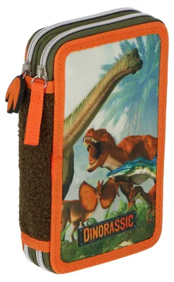Obrázok produktu pre Dinorassic penál Detský penál Plnený penál pre deti Ideálny do školy 20x13x5 cm