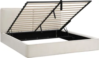 Produktbild von Flieks Hydraulisches Polsterbett 180x200cm mit Stauraum, Doppelbett mit gepolstertem Kopfteil, Stauraumbett Holzbett Jugendbett, Chenille, Beige