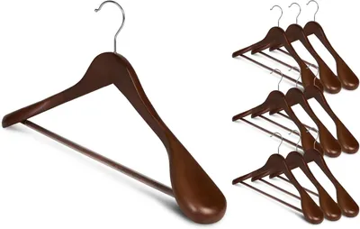 Obrázek produktu pro Ramínka na šaty s širokými rameny, balení 10 věšáků na šaty z cedrového dřeva, prémiové dřevo, extra široká dřevěná ramínka na obleky, dřevěná ramínka na šatní skříně, ramínka na těžké bundy a kabáty
