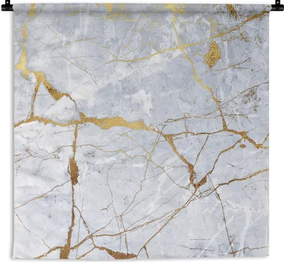 Produktbild von MuchoWow® Wandteppich Wandbehang Marmor - Muster - Gold - Weiß 150x150 cm Tapisserie Dekoration Wandtuch - Wohnaccessoires - Modernes