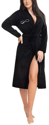 Produktbild von Aquarti Damen Velours Bademantel Nicki Morgenmantel mit Schalkragen zum Binden, Farbe: Schwarz, Größe: XL