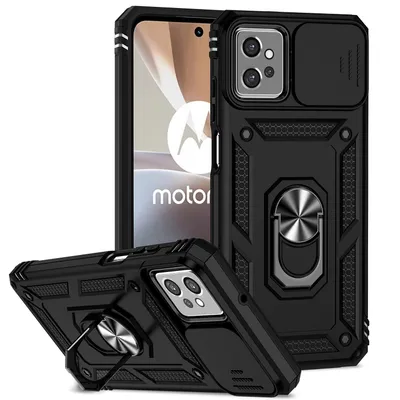 Obrázek produktu pro Pouzdro pro Motorola Moto G32 dvouvrstvé pouzdro s posuvným krytem kamery a prstencovým stojánkem černé