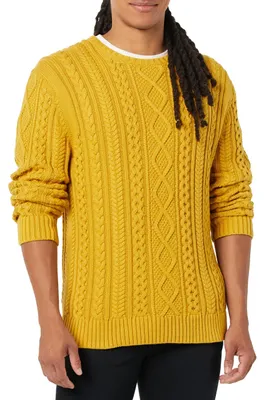 Produktbild von A. Essentials Herren Lange Ärmel Wollpullover, Senfgelb, XS
