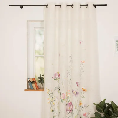 Produktbild von Ösenvorhang Leinenlook Blumen natur bunt 140x260cm Fertigschal