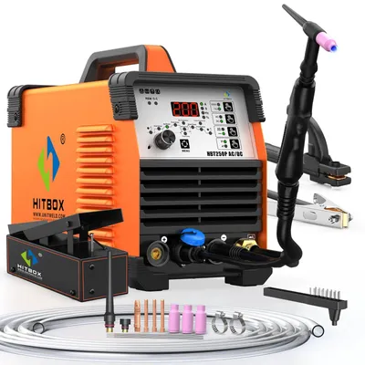 Obrázek produktu pro Svařovací stroj AC/DC TIG/MMA Inverter - HBT250P AC/DC - Funkce pulzního svařování - HF zapalování 2T/4T - TIG 10–175A, MMA 20–145A - Vhodný pro svařování hliníku, nerezové oceli a mědi - 220–240V, zástrčka EU