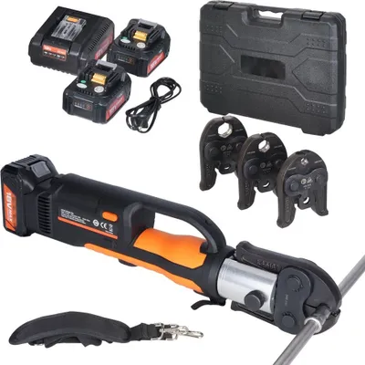 Produktbild von Akku Hydraulische Presszange 32 kN - Crimpzange für Rohrverbindungen - V15 V22 V28 - Hochleistungswerkzeug für Sanitär- und Heizungsinstallationen