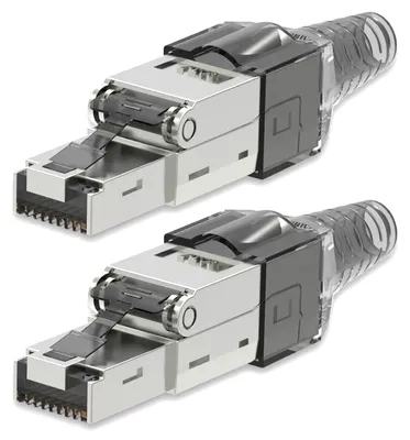 Produktbild von Netzwerkstecker CAT7 RJ45 2 Netzwerk Stecker geschirmt Werkzeuglos Zugentlastung