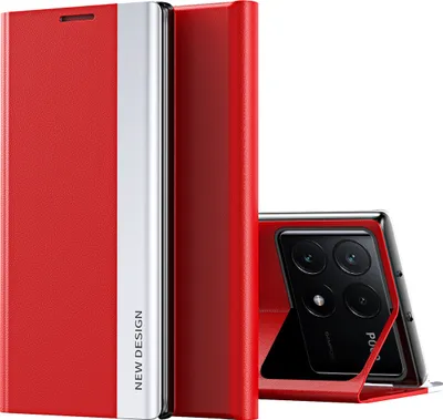 Produktbild von Hülle für Xiaomi Poco X6 Pro /Redmi K70E Leder PolyurethanKlapphülle Schutzhülle mit Standfunktion Rot