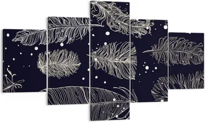 Produktbild von Bild auf Leinwand - Leinwandbild - 5 Teile - Federn Grafiken Gliederung - 125x70cm - Wand Bild - Wanddeko - Wandbilder - Leinwanddruck - Bilder - Wanddekoration - Leinwand bilder - EA125x70-4244