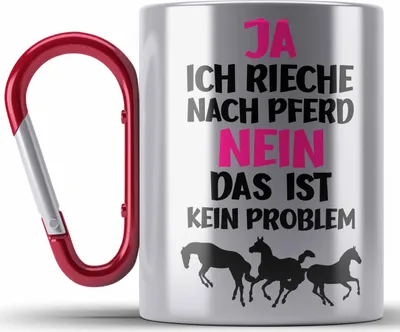 Produktbild von Trendation - Reiterin Mädchen Pferde Geschenk Edelstahl Tasse Karabiner Reiten Reiterin Kinder Becher Spruch Lustig Geburtstag Geschenkidee (Rot)