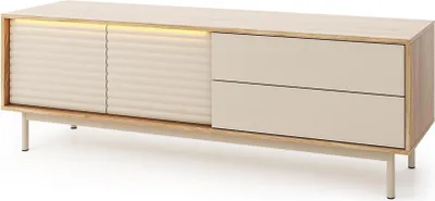 Produktbild von BETTSO LATILO RTV-Schrank in Kaschmir mit Eichenholzkorpus und eleganter LED-Beleuchtung