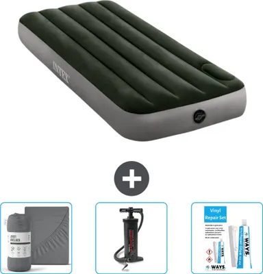 Zdjęcie produktu dla Dmuchane łóżko Intex - 1 osoba - 76 x 191 x 25 cm - zielone - prześcieradło - pompka i zestaw naprawczy