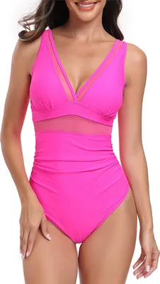 Image de ASKSA Maillot de bain femme Push Up Décolleté V y Maillot de bain une pièce Swimsuit, Rose, Taille : XXL