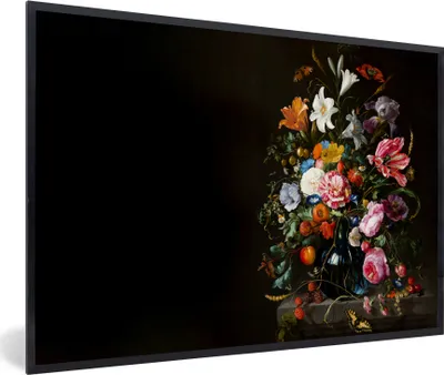 Produktbild von MuchoWow® Gerahmtes Poster Alte Meister - Kunst - Vase mit Blumen - Jan Davidsz de Heem 30x20 cm - Poster mit Schwarzem Bilderrahmen Wandposter Rahmen Foto Bilder - Kunstdruck - Bild-Poster