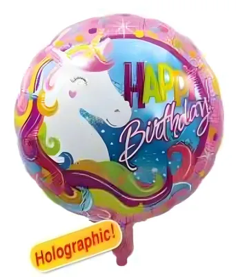 Image de Ballon en plastique Happy Birthday Licorne, rose holographique, environ 45 cm