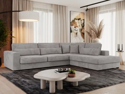 Produktbild von MKS MEBLE Ecksofa Sofa L-Form Grau Struktur, Wohnlandschaft L-Form, Couch L Form, Sofagarnitur Couchgarnitur Polsterecke, Breite: 316 cm - Savona L - Grau Cord - Rechts